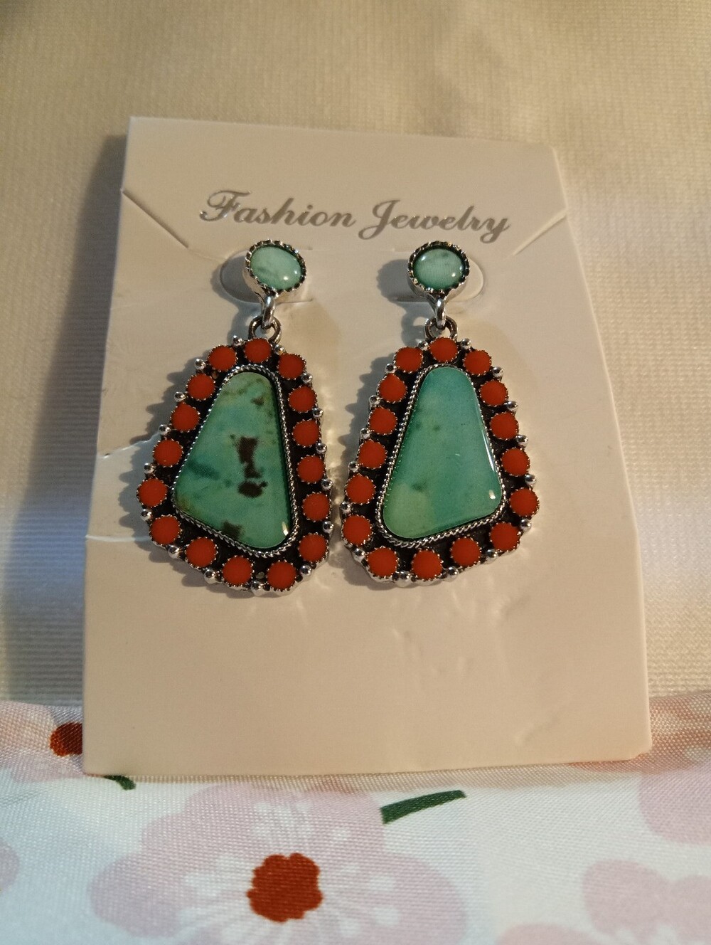 Fashion Jewelry Turquoise and Coral Beaded Drop Earrings
